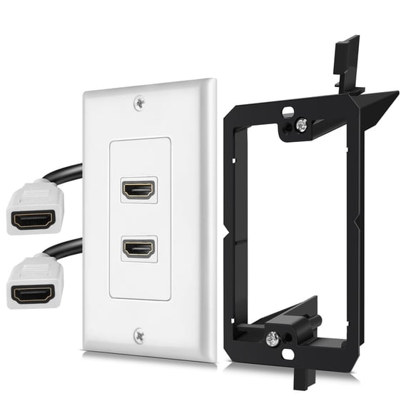 TNP HDMI Wall Plate - 2 Port HDMI Faceplate Mount Panel with Low Voltage Metal Mounting Bracket & Pigtail Coupler Cable - 4K UHD ARC/eARC High Speed Ethernet Extension Pass-Thru Socket Plug Outlet