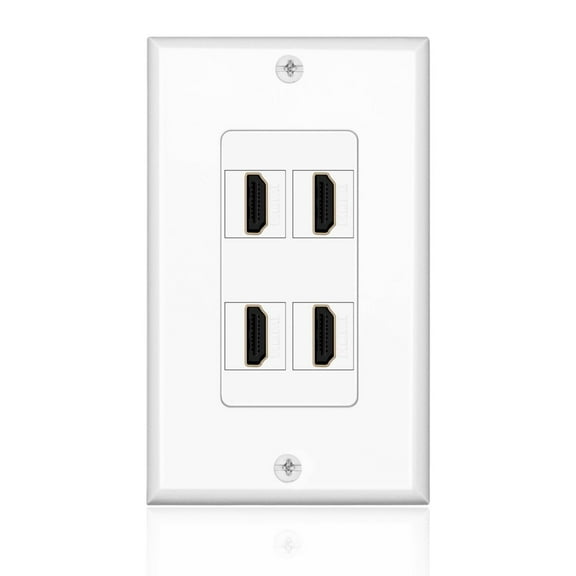 HDMI Wall Plate (4 Port, White) HDMI Socket Plug Insert Jack Outlet Panel Mount Support 4K 60Hz HDR 1080P 3D Ethernet Built in High Speed Cable Extension Coupler for Projector & Home Theater