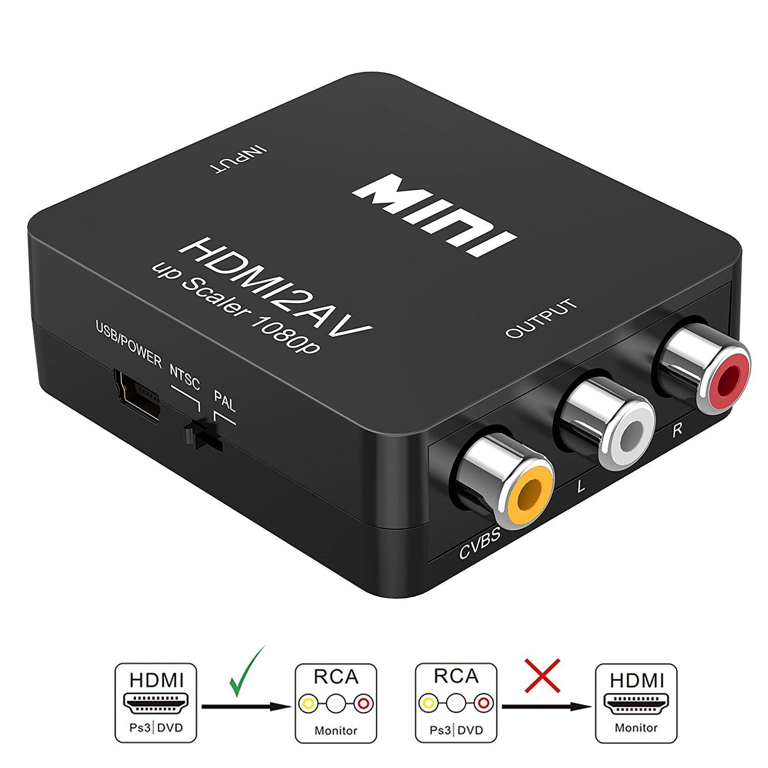 HDMI-compatible to RCA Converter AV/CVSB L/R Video Box HD 1080P 1920* ...