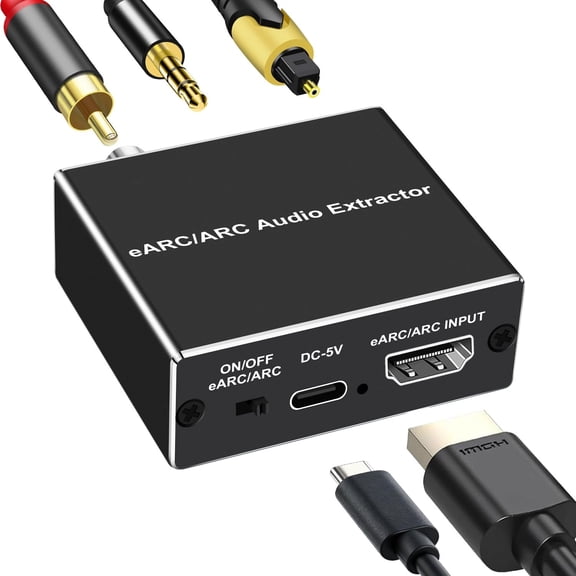 HDMI eARC/ARC Audio Extractor, 192KHz HDMI ARC/eARC to Optical Audio Adapter Converter to Optical+ Coaxial and Analog 3.5mm for HDTV Soundbars, Home Theaters-PCM/ Dolby5.1 & DTS 5.1 Formats
