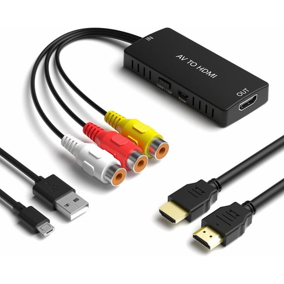 HDMI to RCA Converter, AV to HDMI 3RCA CVBs Composite Video Audio Converter Adapter Supports PAL/NTSC for TV Stick, Android TV Box, DVD ect, Black