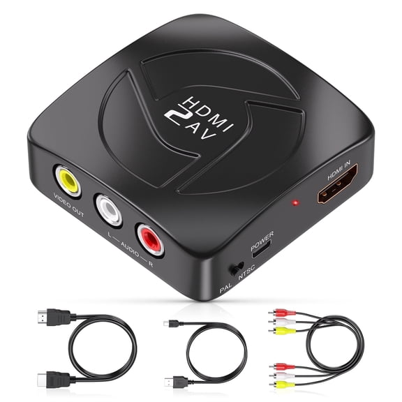 HDMI to RCA ConverterHDMI & RCA Cables Included, CVBS Composite AV Adapter for Connecting HDMI Devices to Old Analog TVs, Includes HDMI & RCA Cables