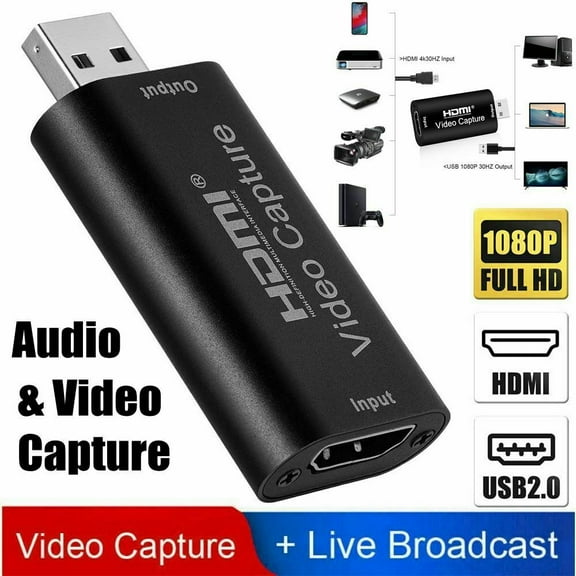 HDMI to USB 1080p USB2.0 Record via DSLR Camcorder Action Cam Audio Video Capture Cards for High Definition Acquisition, Live Broadcasting