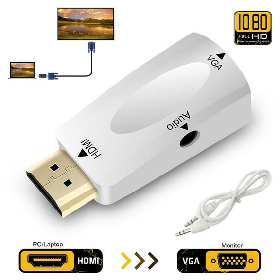 HDMI to VGA Adapter with 3.5 Audio Transmission 1080P HDMI to VGA Converter Plug for Computer, PC, Laptop HDTV Projectors Displayer