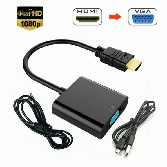 HDMI to VGA Adapter with Audio and USB Power Port, HDMI to VGA Converter Gold-Plated Cord with Audio for MacBook Pro,Laptop, Xbox 360 One, PS4 PS3