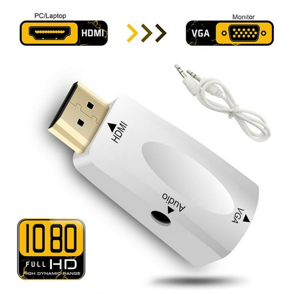 HDMI to VGA Converter Adapter, HDMI-Plated Display Port Adapter with Audio Output for Laptop, PC,Desktop Other Devices with HDMI Port-Black