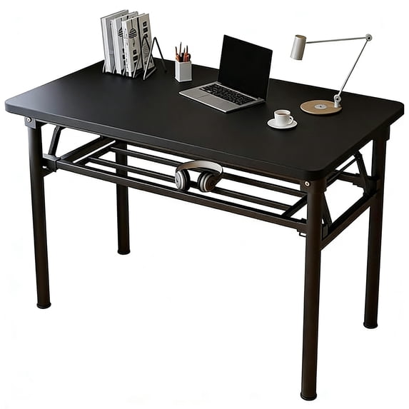 HDOFM 31.5 Inch Folding Computer Desk - Portable Activity Table Conference Table Home Office Desk, Attached storage rack,No Assembly,Teak
