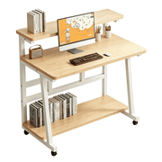 HDOFM 39.4 Inch Small Computer Desk for Small Space, Rolling Office Desk with Monitor Stand, Student Study Writing Desk for Bedroom