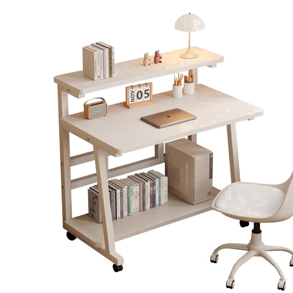 HDOFM 31.5 Inch Small Computer Desk for Small Space, Rolling Office Desk with Monitor Stand, Student Study Writing Desk for Bedroom