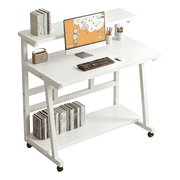 HDOFM 31.5 Inch Small Computer Desk for Small Space, Rolling Office Desk with Monitor Stand, Student Study Writing Desk for Bedroom