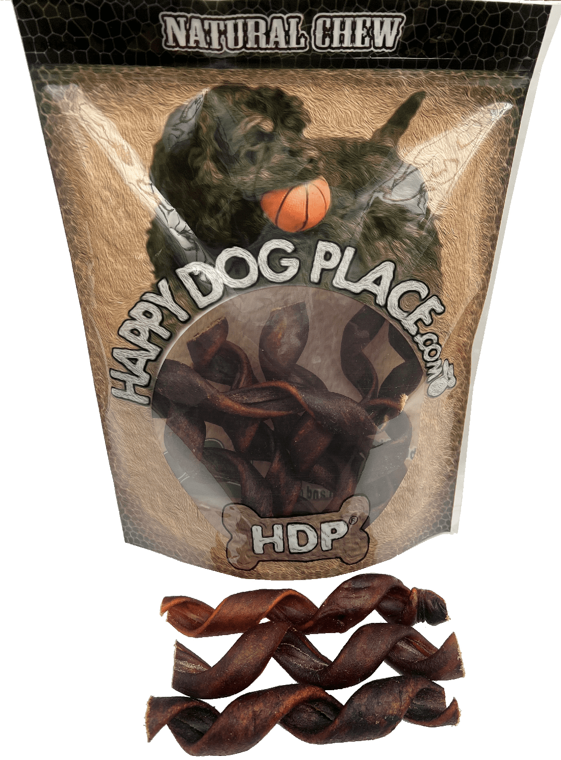 HDP Collagen Natural CURLY Bully sticks Color:Curly Size:6" Pack of 12