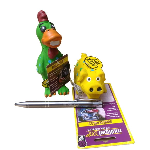 HDP Multipet Latex Squeaking MINI Toy Bundle Color:Set Pig and Chicken