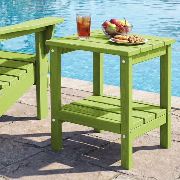 FUNDAZE HDPE 2-Layer End Table for Living Room, Outdoor Side Table, Patio Small End Table, Apple Green