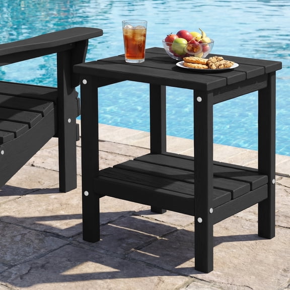 FUNDAZE HDPE 2-Layer End Table for Living Room, Outdoor Side Table, Patio Small End Table, Black