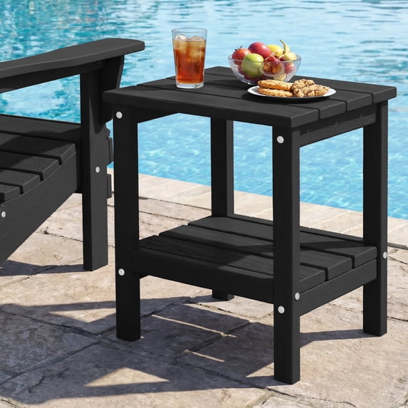 FUNDAZE HDPE 2-Layer End Table for Living Room, Outdoor Side Table, Patio Small End Table, Black