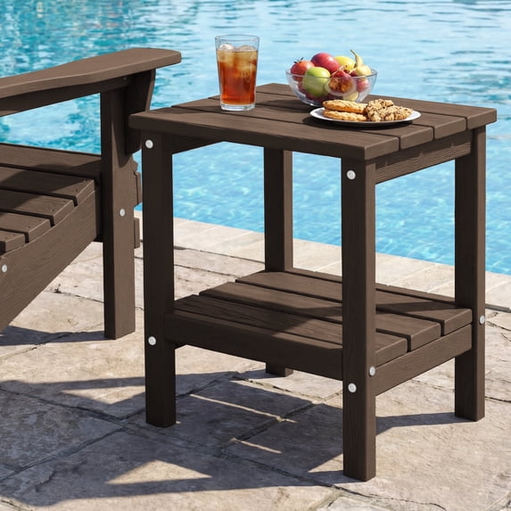 FUNDAZE HDPE 2-Layer End Table for Living Room, Outdoor Side Table, Patio Small End Table, Coffee