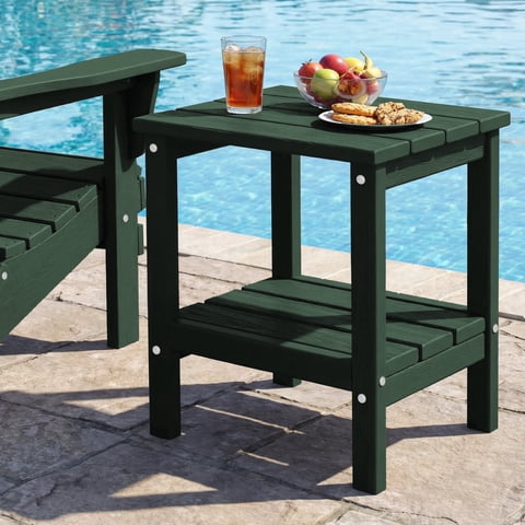 FUNDAZE HDPE 2-Layer End Table for Living Room, Outdoor Side Table, Patio Small End Table, Dark Green