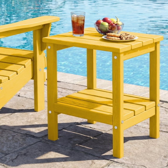 FUNDAZE HDPE 2-Layer End Table for Living Room, Outdoor Side Table, Patio Small End Table, Lemon Yellow