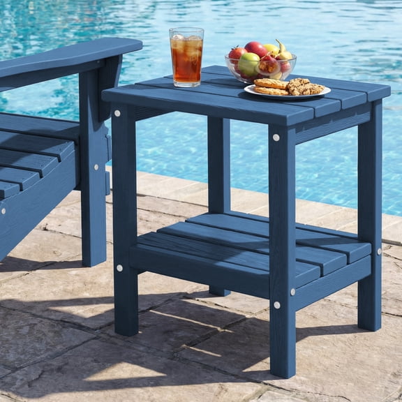 FUNDAZE HDPE 2-Layer End Table for Living Room, Outdoor Side Table, Patio Small End Table, Navy Blue