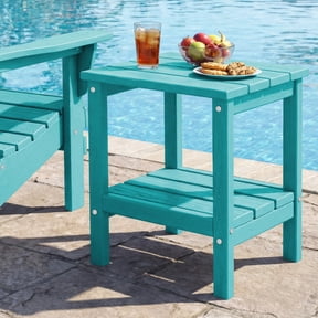 FUNDAZE HDPE 2-Layer End Table for Living Room, Outdoor Side Table, Patio Small End Table, Turquoise