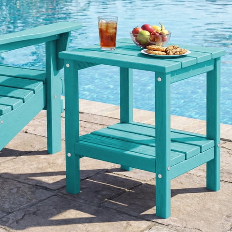 FUNDAZE HDPE 2-Layer End Table for Living Room, Outdoor Side Table, Patio Small End Table, Turquoise