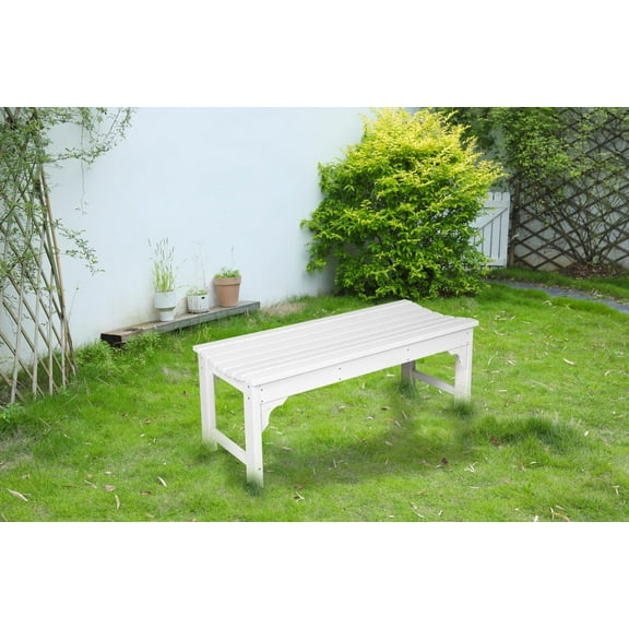 HDPE Adirondack Backless Bench with Wood Texture, Durable Poly Seat for Patio & Backyard, All-Weather UV Protection, 500lb Capacity, Easy Assembly, White