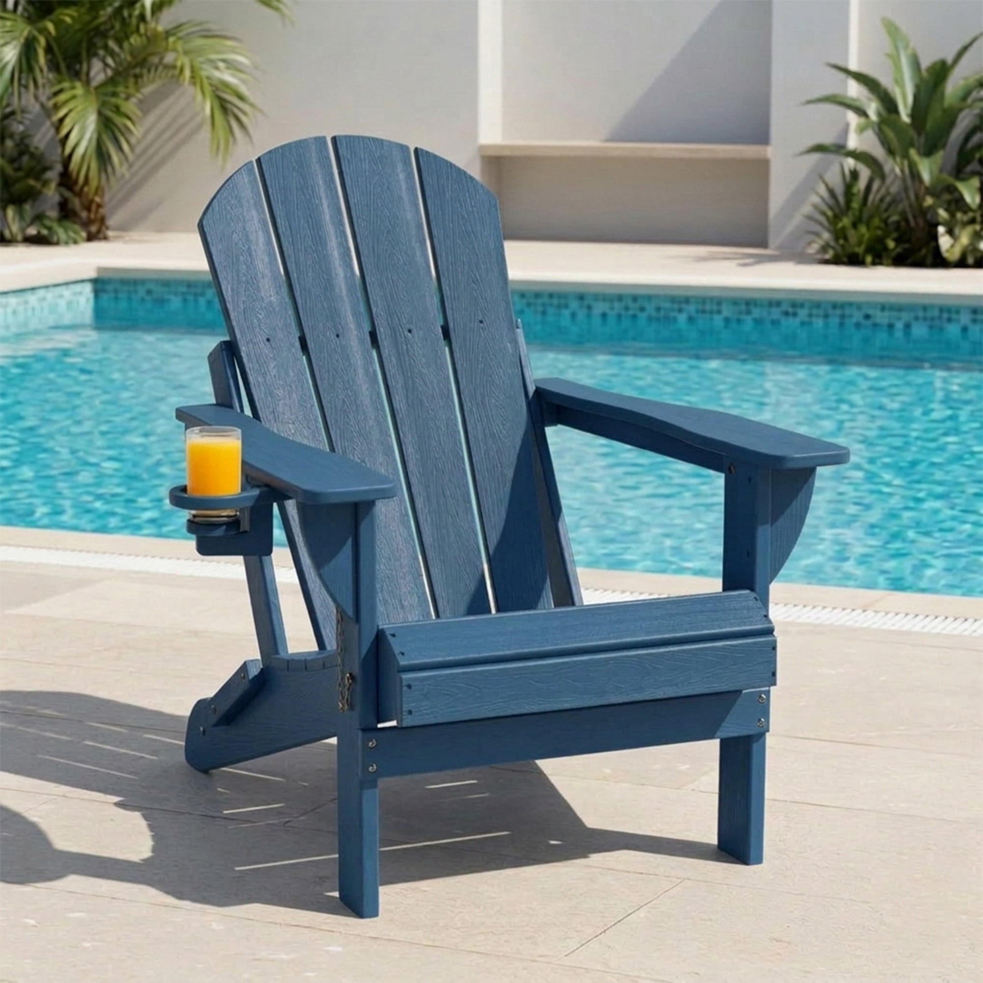 Folding Adirondack Chair, All-Weather HDPE Fire Pit Patio Chair, Navy