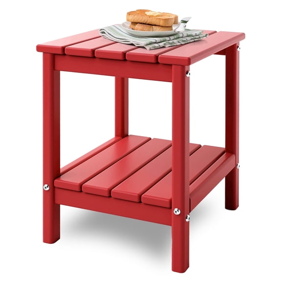 HDPE Adirondack Side Table,Weather Resistant,Outdoor Rectangular End Table for Adirondack Chair, Patio, Pool, Garden,14 x 13 Inch Camping Accessories & Patio Furniture,RED