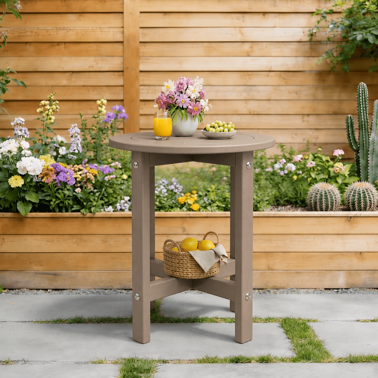 HDPE All-Weather Outdoor Side Table, 15.94×15.94×17.71 Inch Compact Patio End Table, Lightweight Weatherproof Small Side Table for Balcony Porch Poolside