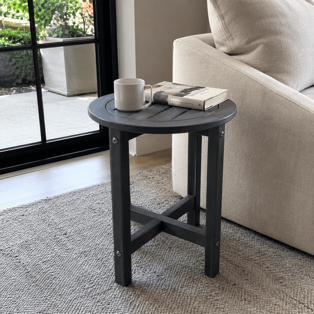 HDPE All-Weather Outdoor Side Table, 18×18×17 Inch Compact Patio End Table, Lightweight Weatherproof Small Side Table for Balcony Porch Pool Backyard