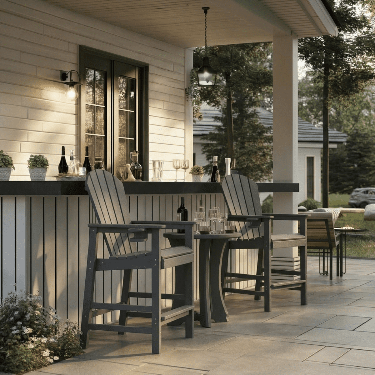 HDPE Bar Height Adirondack Chair All-Weather Outdoor Patio Chair with Cup Holder (Gray)