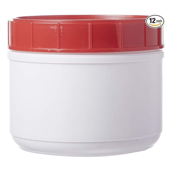 HDPE Canisters with Red Lids - 36oz White Plastic Containers - 12 Pack - Food & Chemical Storage - Leakproof Screw Top - Industrial & Home Use