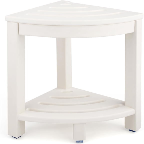 HDPE Corner Shower Stool with Storage Shelf and Foot Rest White