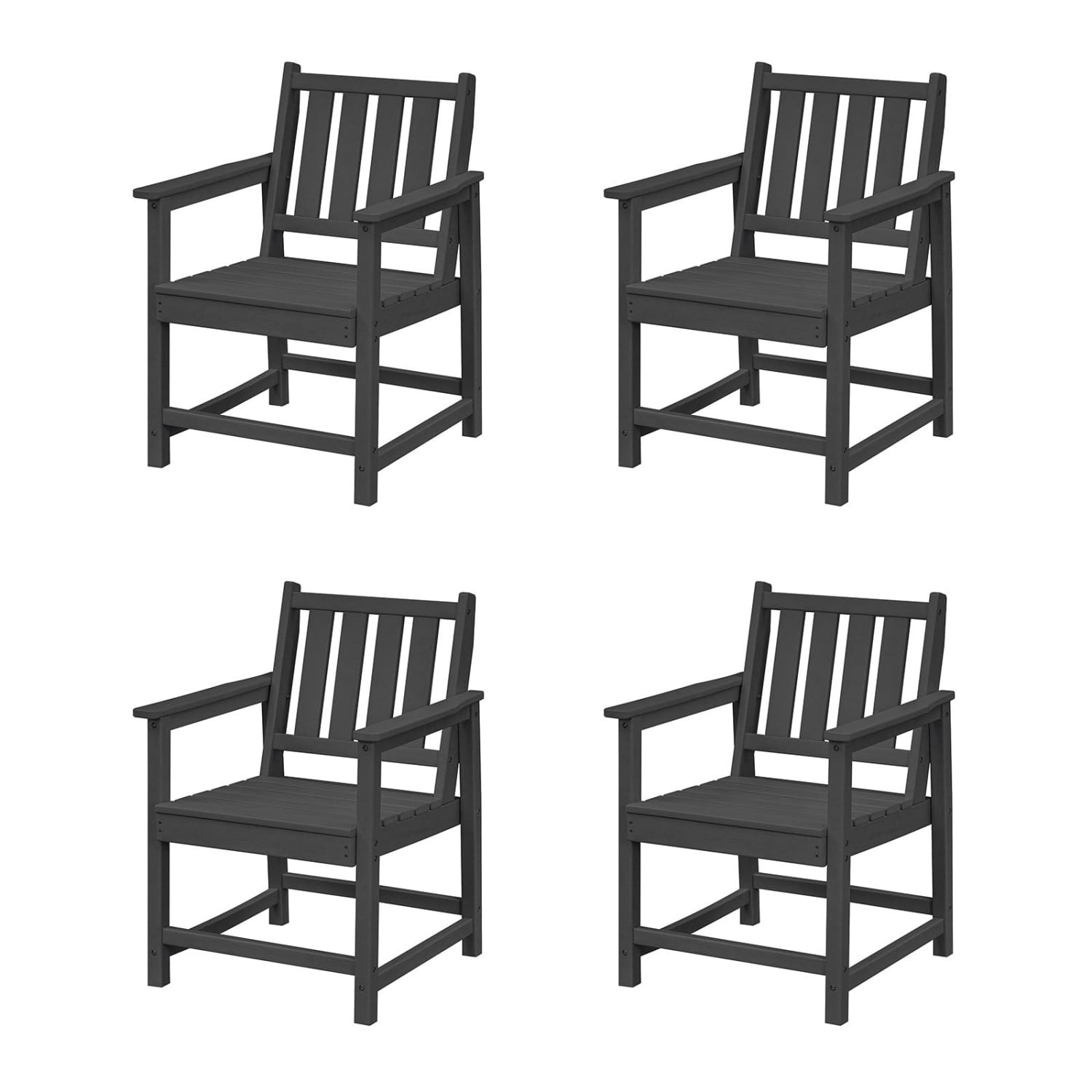 HDPE Dining Chair Set of 4, All Weather Outdoor Dining Chairs with Ergonomic Backrest, Heavy Duty Patio Chairs for Backyard, Garden, Poolside, Deck, Obsidian