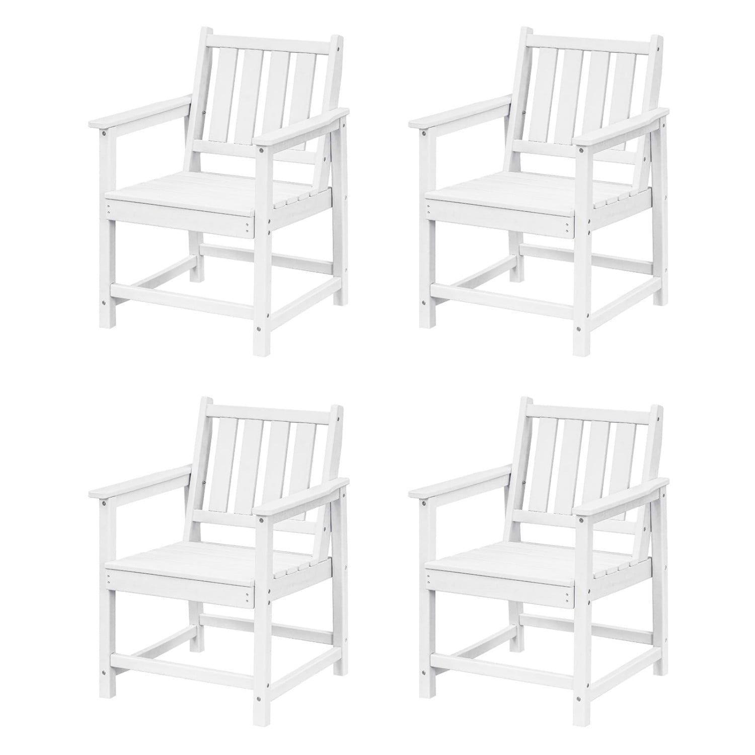 HDPE Dining Chair Set of 4, All Weather Outdoor Dining Chairs with Ergonomic Backrest, Heavy Duty Patio Chairs for Backyard, Garden, Poolside, Deck, Pearl White