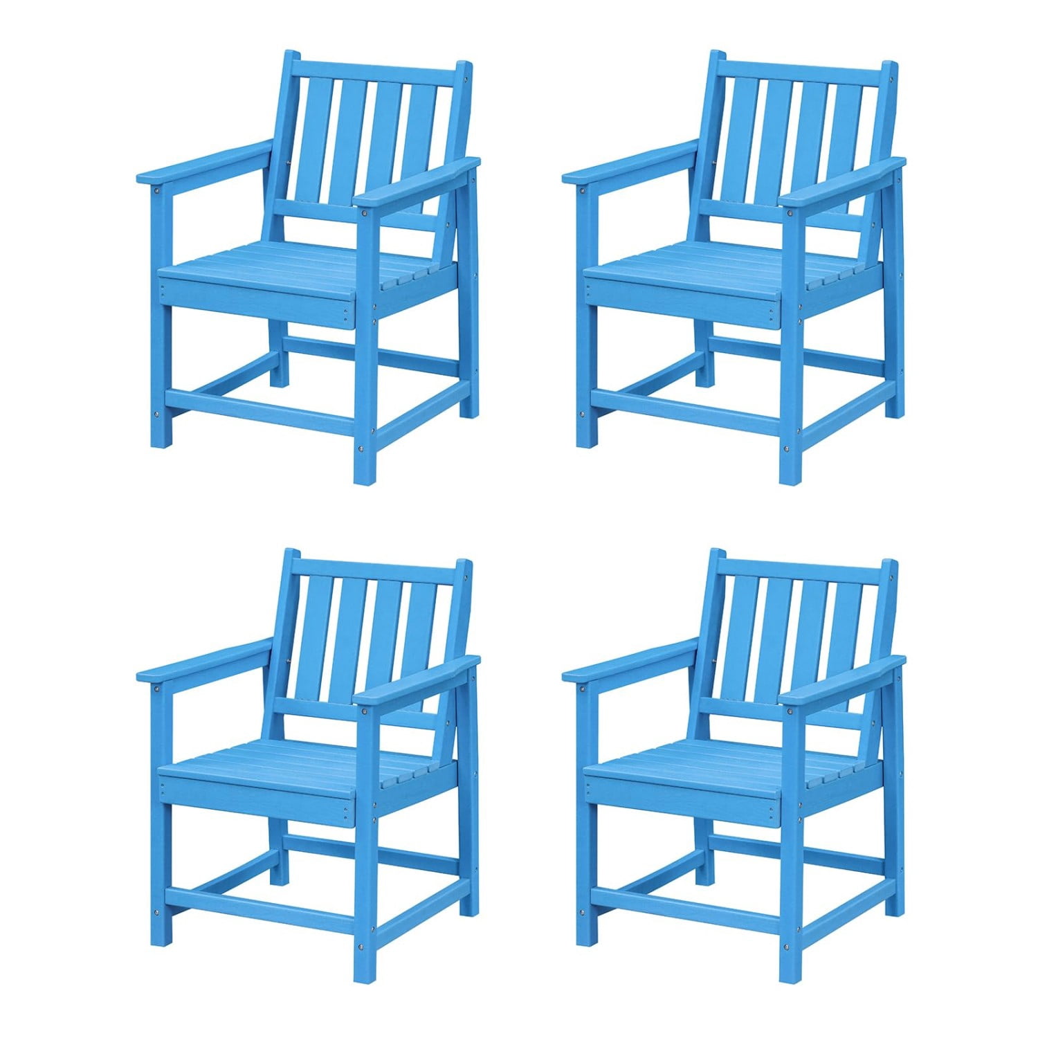 HDPE Dining Chair Set of 4, All Weather Outdoor Dining Chairs with Ergonomic Backrest, Heavy Duty Patio Chairs for Backyard, Garden, Poolside, Deck, Sky Blue