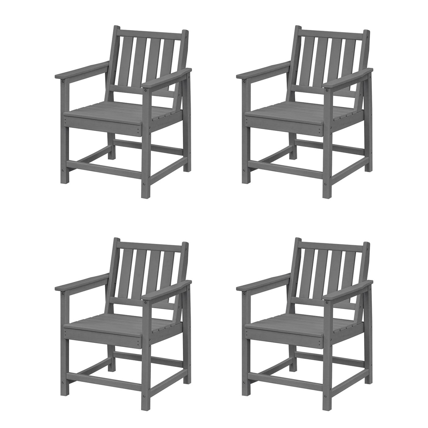 HDPE Dining Chair Set of 4, All Weather Outdoor Dining Chairs with Ergonomic Backrest, Heavy Duty Patio Chairs for Backyard, Garden, Poolside, Deck, Smoke Gray