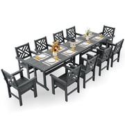 HDPE Dining Table Set for 10,12-Piece Outdoor Table and Chairs Include 10 Dining Chairs and 2 Pcs 62.5" Patio Dining Table with Umbrella Hole Gray