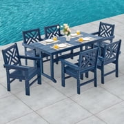 HDPE Dining Table Set for 6,7-Piece Outdoor Table and Chairs Include 6 Dining Chairs and 62.5" Patio Dining Table with Umbrella Hole Blue