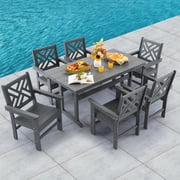 HDPE Dining Table Set for 6,7-Piece Outdoor Table and Chairs Include 6 Dining Chairs and 62.5" Patio Dining Table with Umbrella Hole Gray