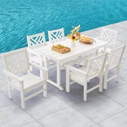 HDPE Dining Table Set for 6,7-Piece Outdoor Table and Chairs Include 6 Dining Chairs and 62.5" Patio Dining Table with Umbrella Hole White