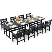 HDPE Dining Table Set for 8,10-Piece Outdoor Table and Chairs Include 8 Dining Chairs and 2 Pcs 62.5" Patio Dining Table with Umbrella Hole Black