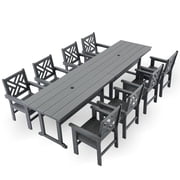 HDPE Dining Table Set for 8,10-Piece Outdoor Table and Chairs Include 8 Dining Chairs and 2 Pcs 62.5" Patio Dining Table with Umbrella Hole Gray
