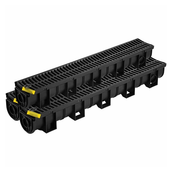 HDPE Drainage Trench System, 5.9x5.1x39.4 Inch, Black, 3 Pack with Grates & End Caps