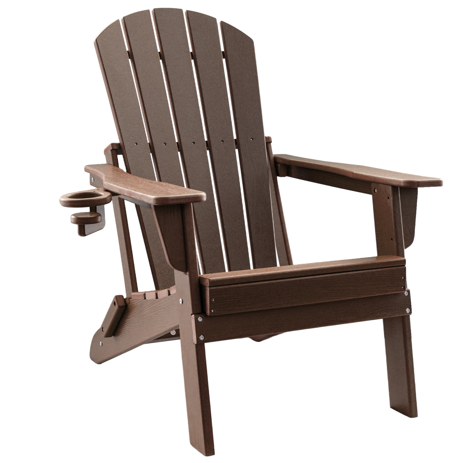 HDPE Folding Adirondack Chair with Cup Holder,Weather-Resistant, Low Maintenance,Supports up to 400lbs,Coffee,1 Pack