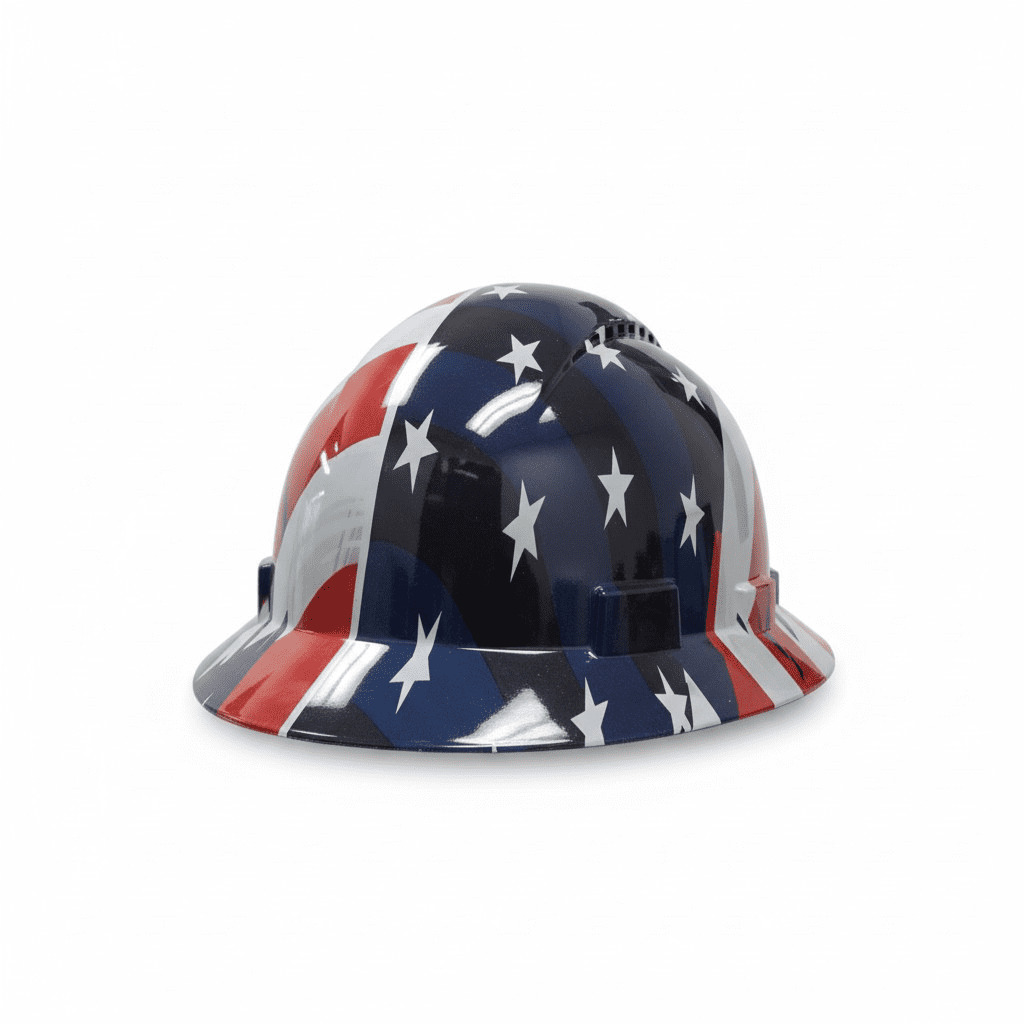 HDPE Hydro Dipped American Flag Full Brim Hard Hat with Fas-trac Suspension