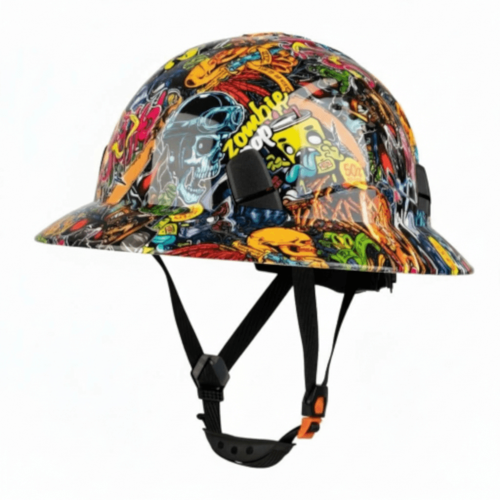 HDPE Hydro Dipped  Graffiti  Full Brim Hard Hat with Fas-trac Suspension