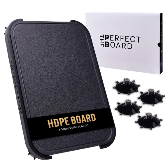 HDPE Non-Slip Cutting Board with Removable Suction-Cup Frame, Reversible Juice Groove, Easy to Clean, 17x12x0.85