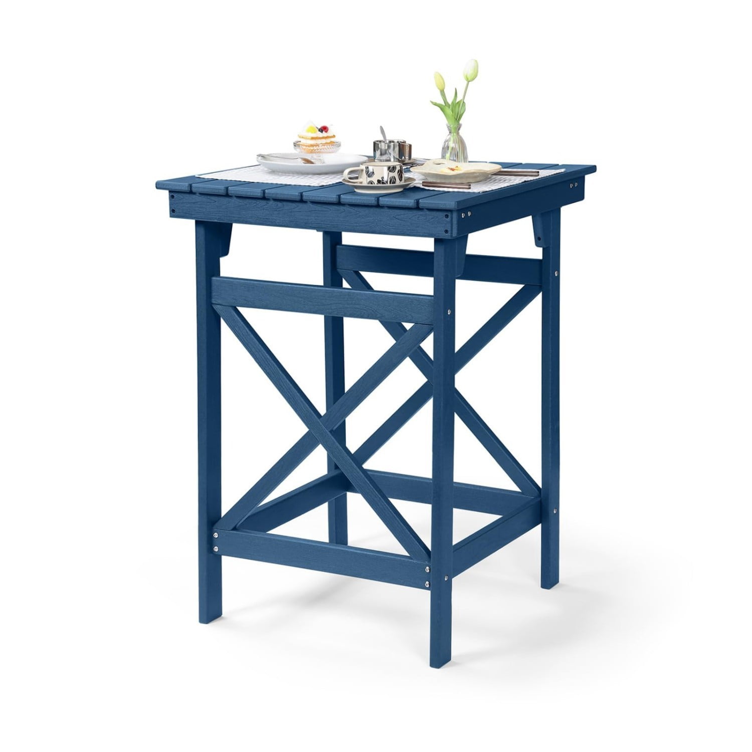HDPE Outdoor Bar Table, 41" Adirondack Patio Bar Height Table, Weather Resistant High Top Pub Table for Poolside, Balcony, Porch, Garden, Navy