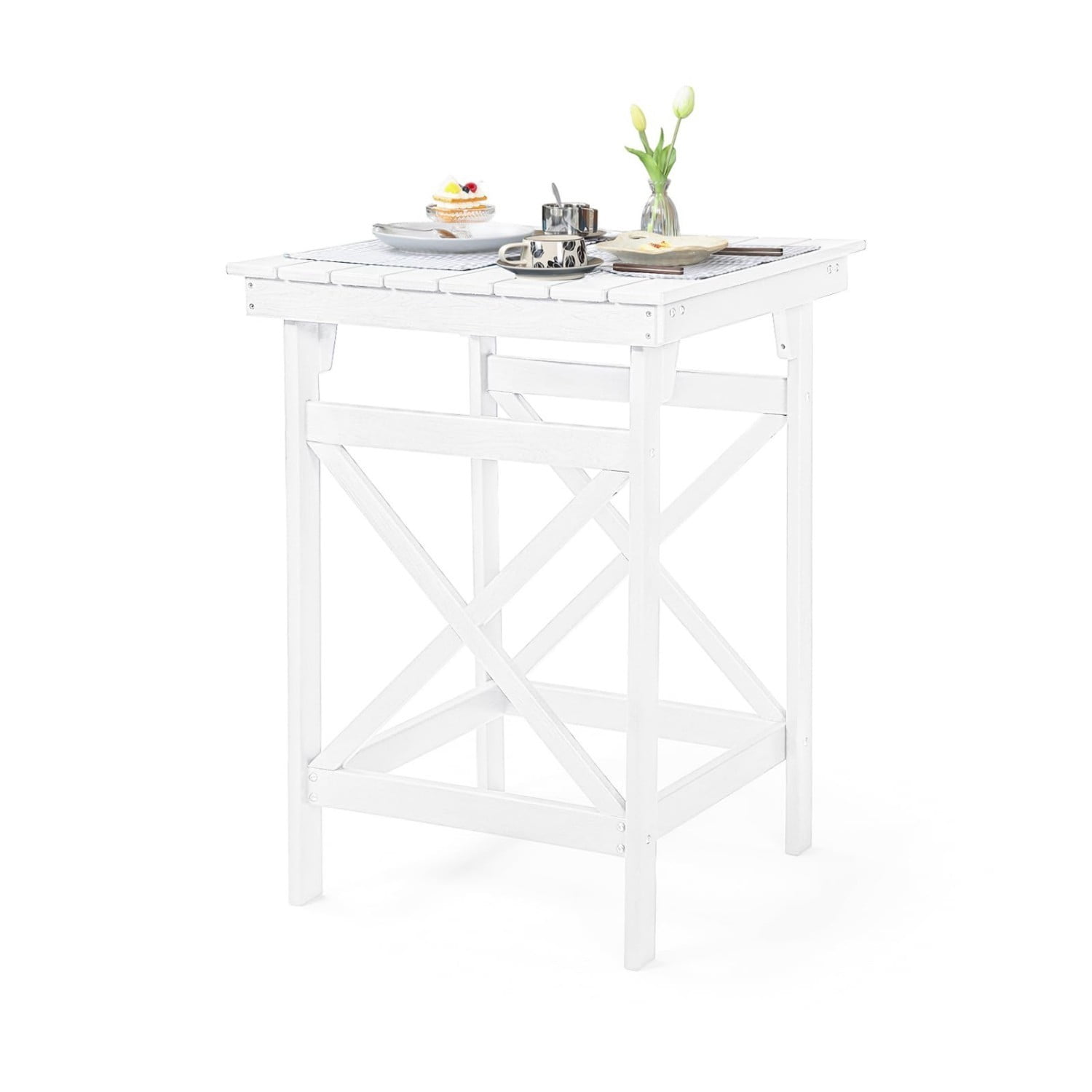 HDPE Outdoor Bar Table, 41" Adirondack Patio Bar Height Table, Weather Resistant High Top Pub Table for Poolside, Balcony, Porch, Garden, Pearl